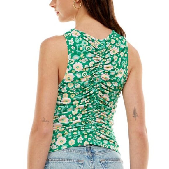 NEW WAYF Main Squeeze Ruched Tank Sleeveless Kelly Daisy Floral Top Shirt - Picture 3 of 4